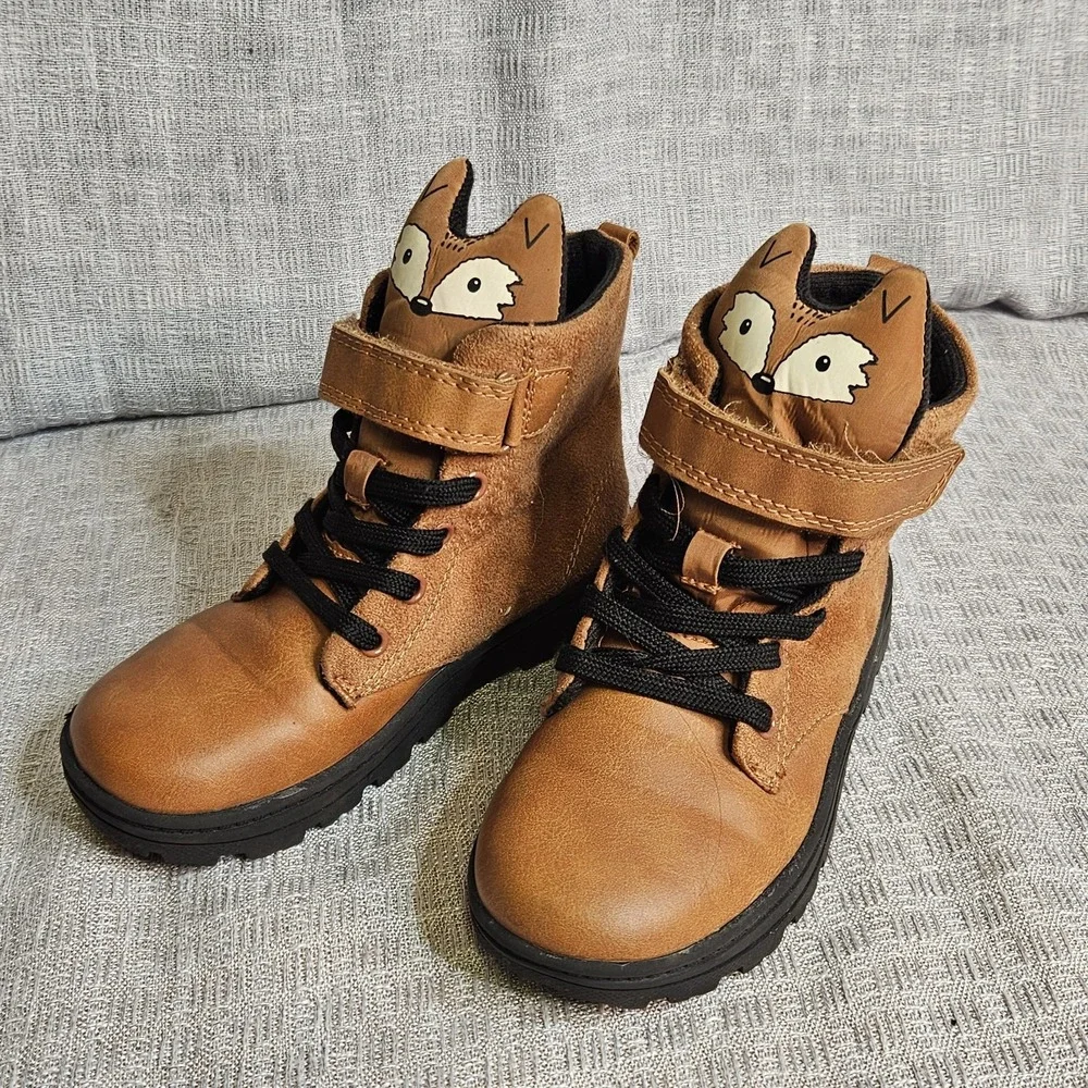 Carters Kids Size‎ 12 Fox Boots Brown Suede/ Man Made Textile